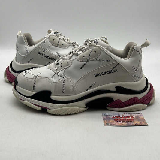 Size 12 - Balenciaga Triple S All Over Logo White Black Pink Sneakers