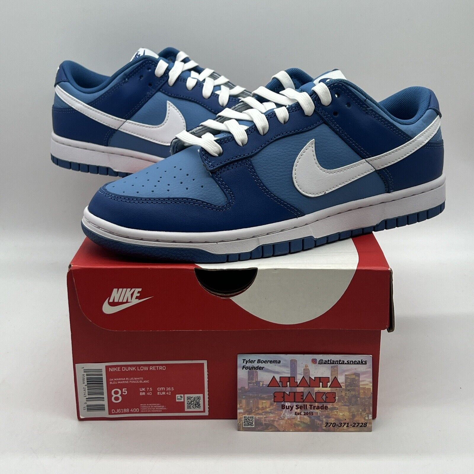 Size 8.5 - Nike Dunk Low Dark Marina Blue 2021 Brand New Og All White