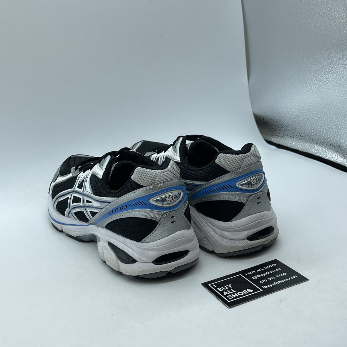 Size 9 -Asics Gt-2160 Black Pure Silver Bright Blue Suede Leather (1203A320-004)