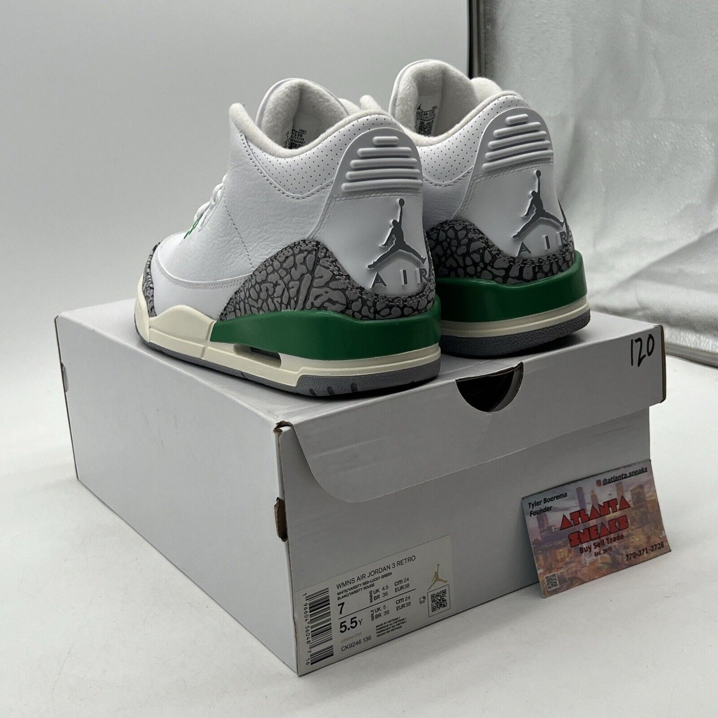 Size 7 - Air Jordan 3 Retro Lucky Green W White Grey Leather (CK9246-136)