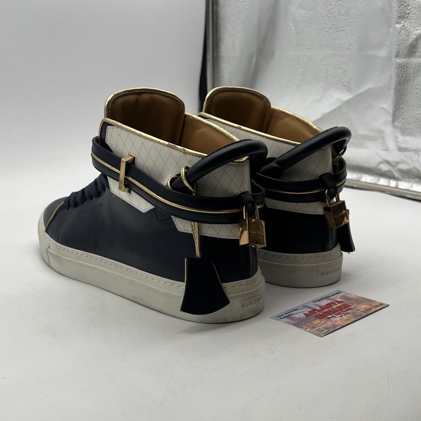 Size 12 - BUSCEMI MENS  LEATHER SNEAKERS Navy Blue