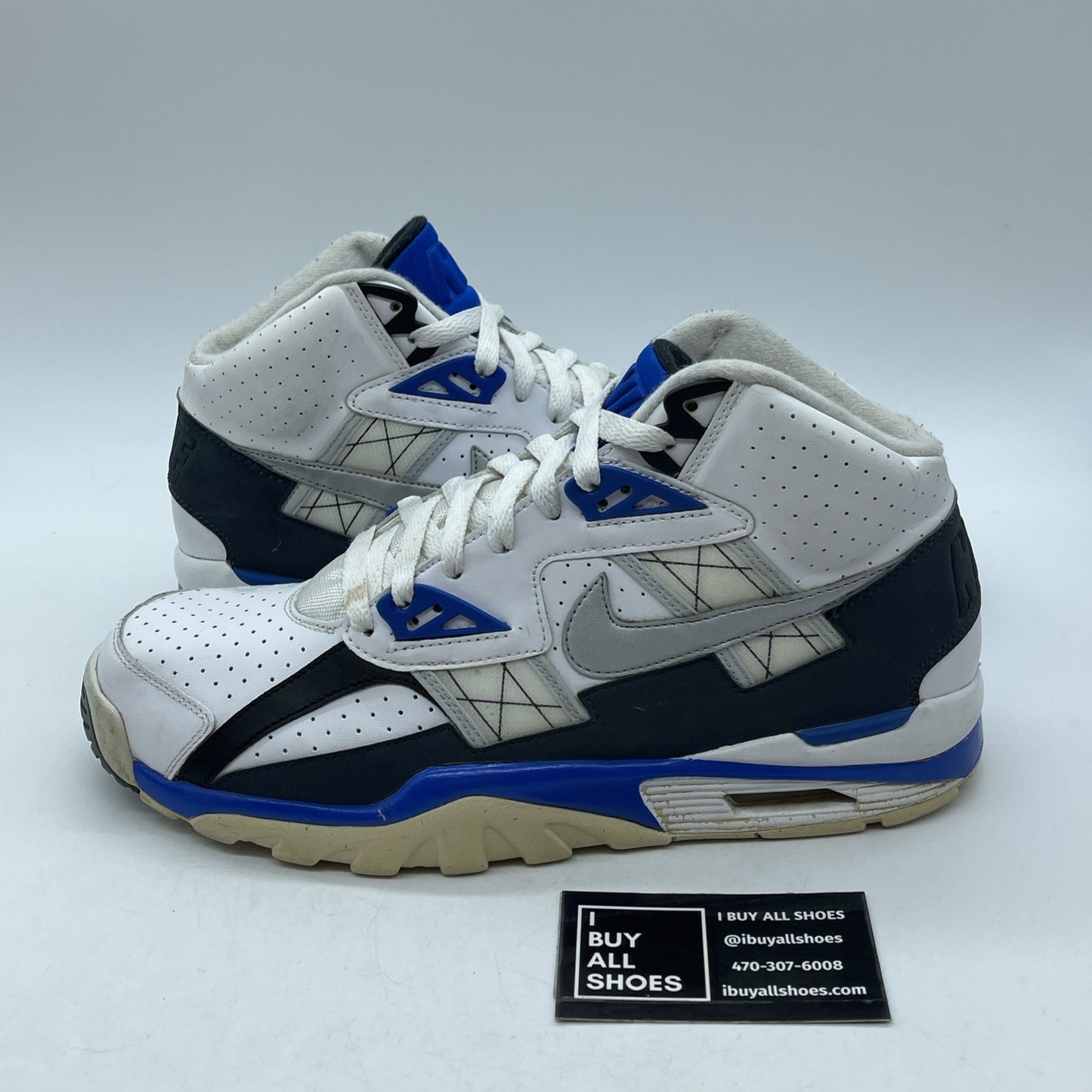 Size 10 - Nike Air Trainer Sc High White Blue Grey Suede Leather (302346-117)