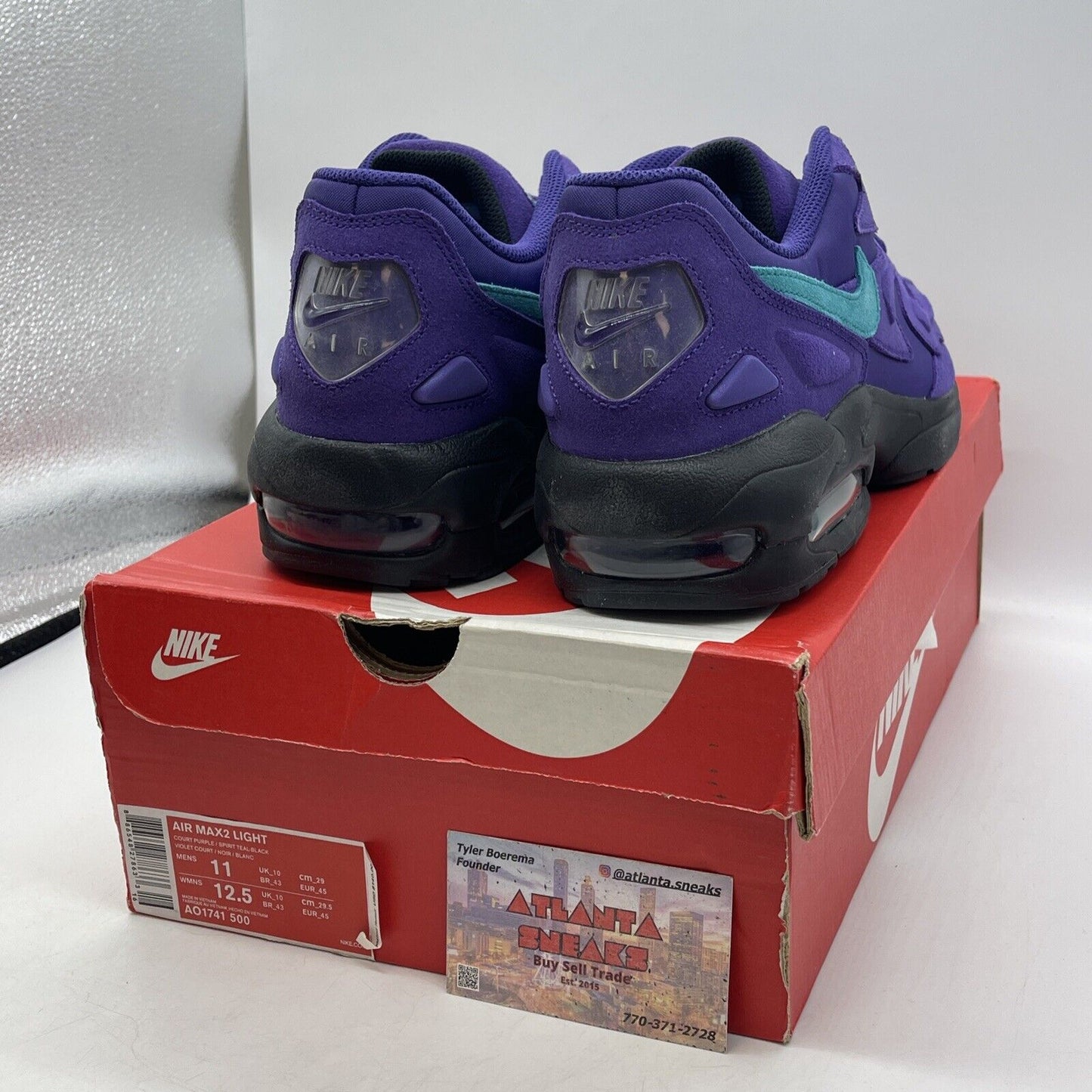 Size 11 - Nike Air Max 2 Light Hornets Away Purple Blue Black Suede (AO1741-500)