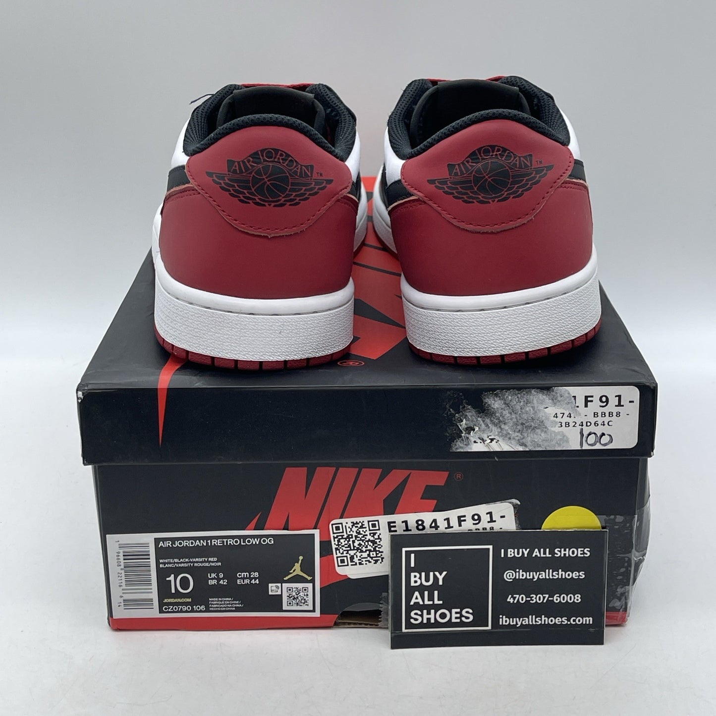 Size 10 - Air Jordan 1 Retro OG Low Black Toe Red White Leather (CZ0790-106)