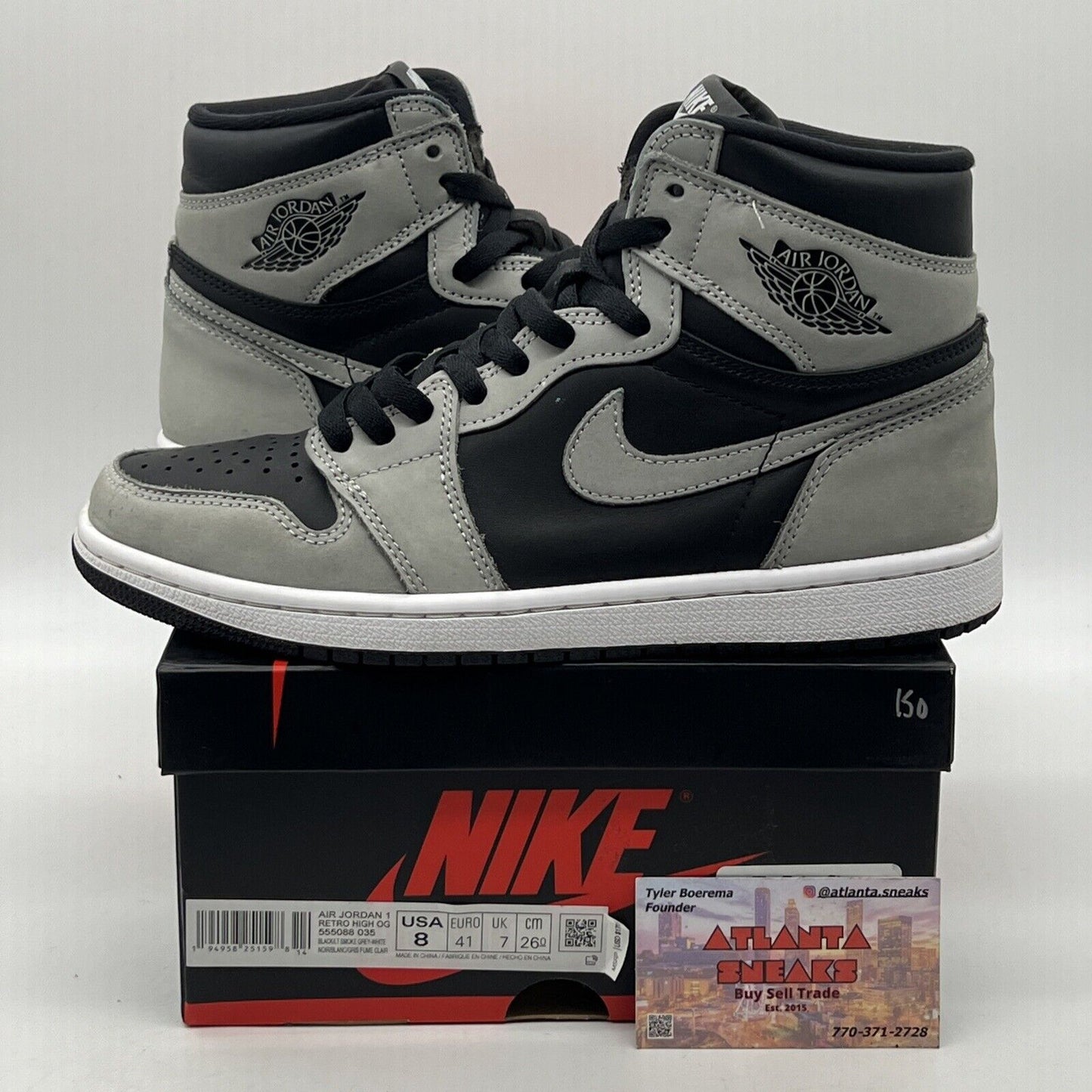 Size 8 - Jordan 1 Retro OG High Shadow 2.0 Black Grey Suede Leather (555088-035)