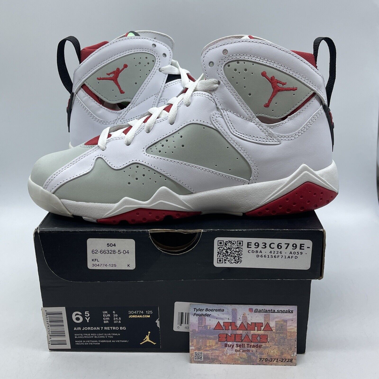 Size 6.5 (GS) - Jordan 7 Retro High Hare Red White Suede Leather (304774-125)