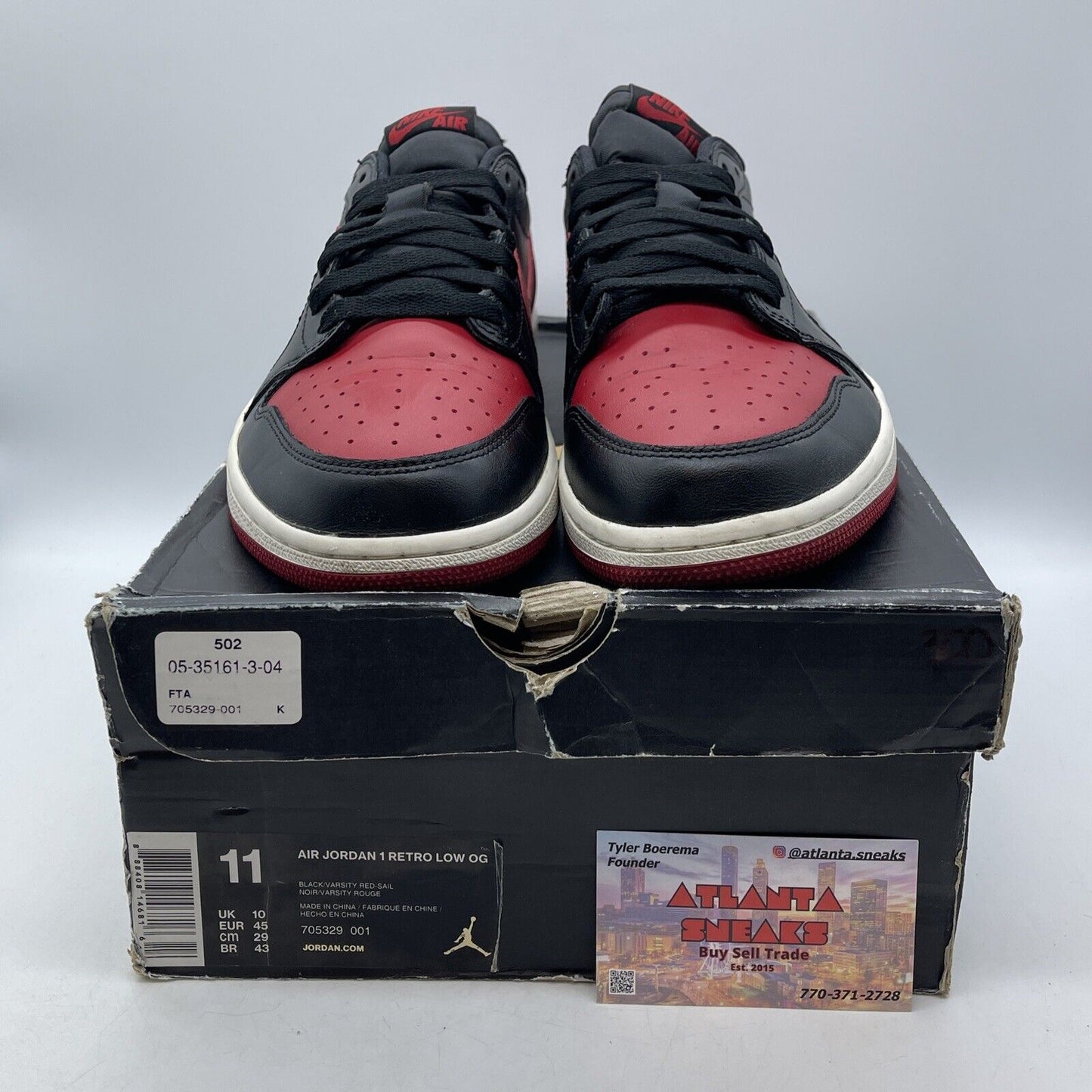 Size 11 - Air Jordan 1 Retro OG Low Bred Red Black Leather (705329-001)