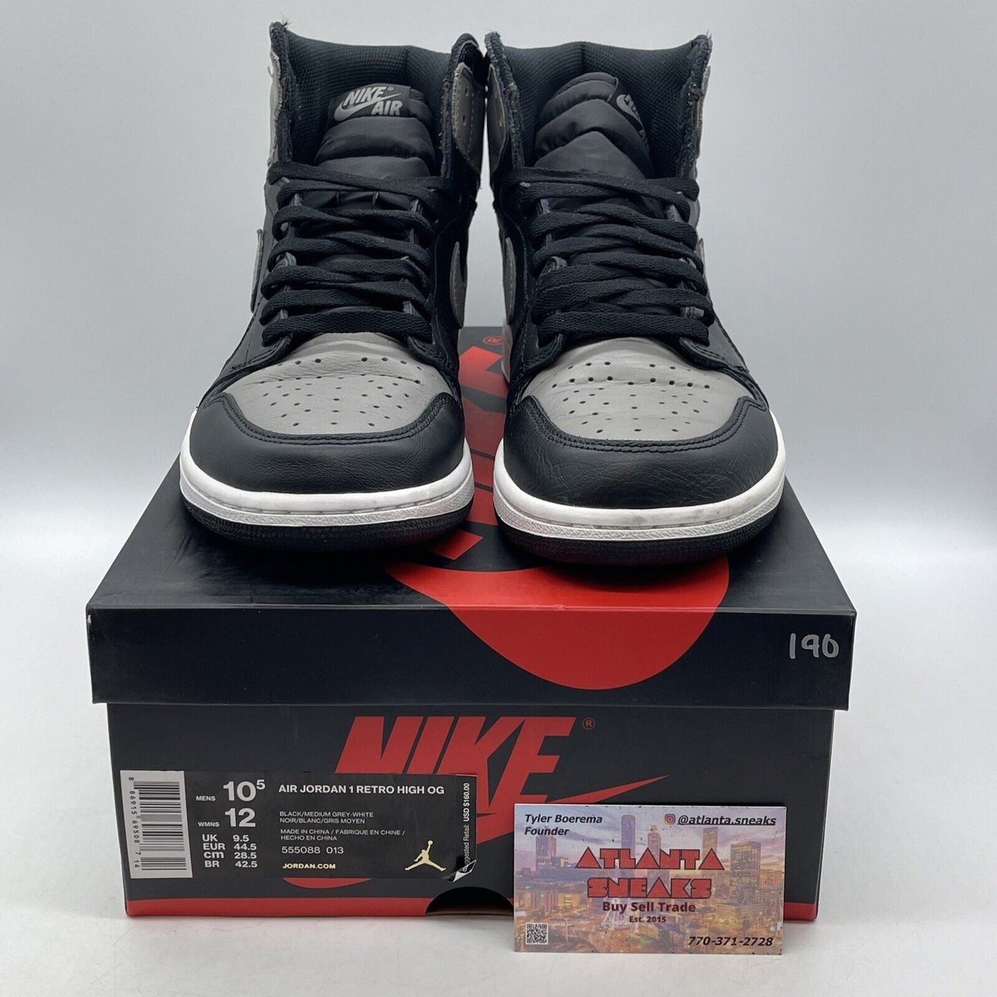 Size 10.5 - Jordan 1 Retro OG High Shadow Black Grey White Leather (555088-013)