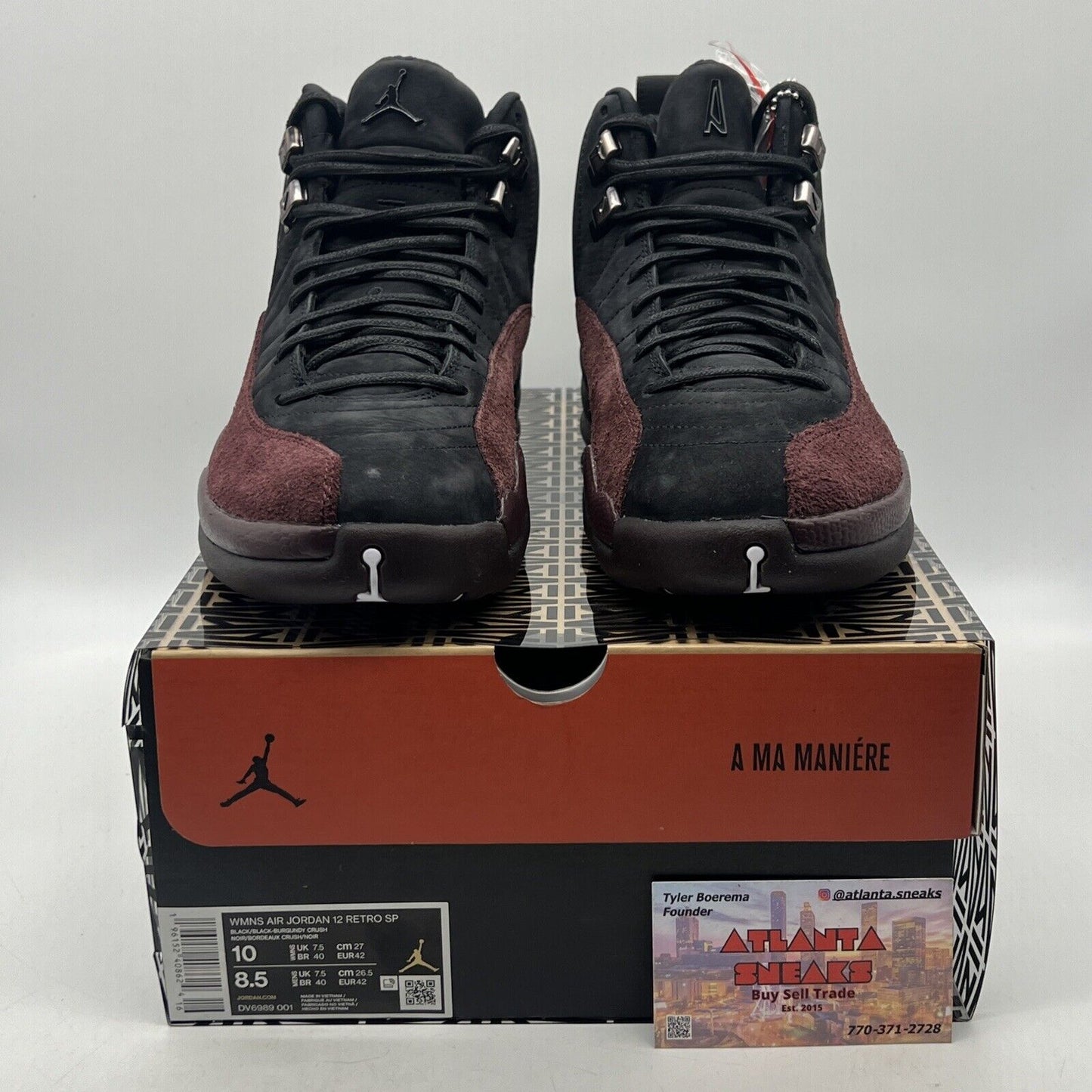 Size 10 - Jordan 12 Retro SP x A Ma Maniere Mid Black W Suede Maroon DV6989-001