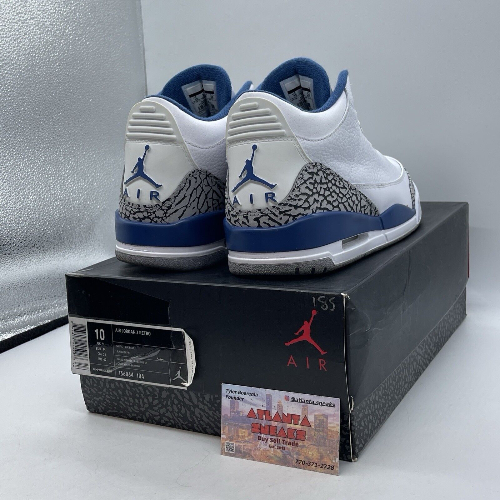 Size 10 - Air Jordan 3 Retro True Blue White Leather Grey Suede (136064-104)