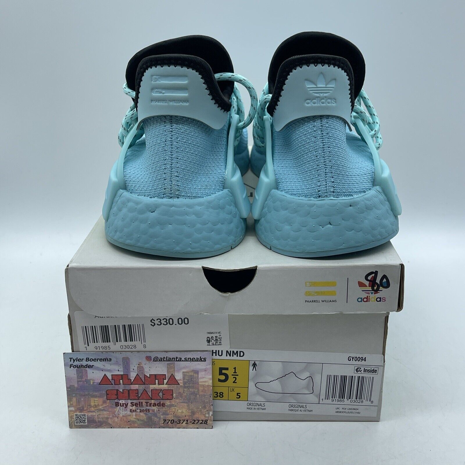 Size 5.5 - Adidas Pharrell X NMD human Race Aqua Blue Black  Suede (GY0094)