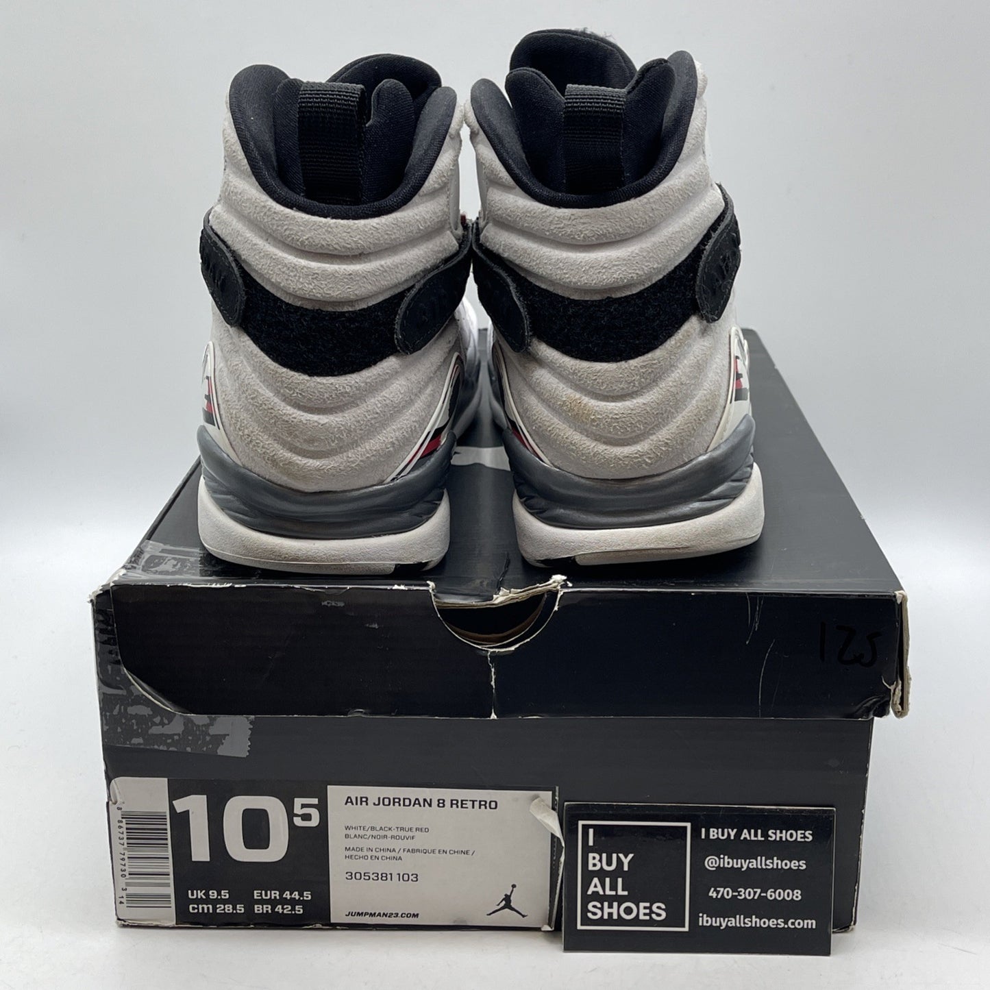 Size 10.5 - Air Jordan 8 Retro 2008 Countdown Pack White Grey (305381-103)