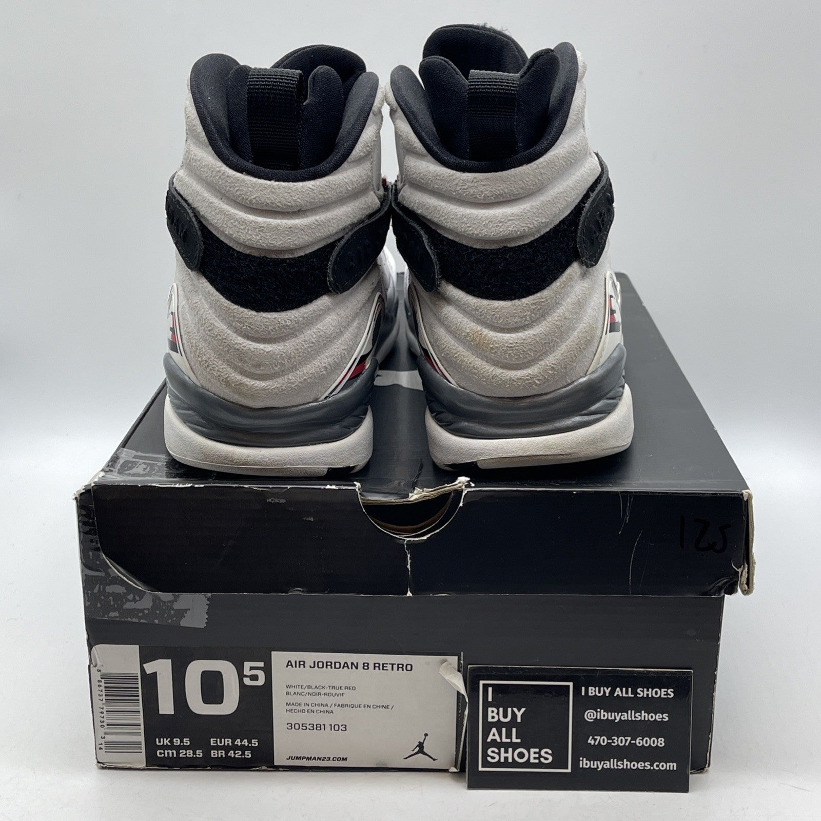 Size 10.5 - Air Jordan 8 Retro 2008 Countdown Pack White Grey (305381-103)