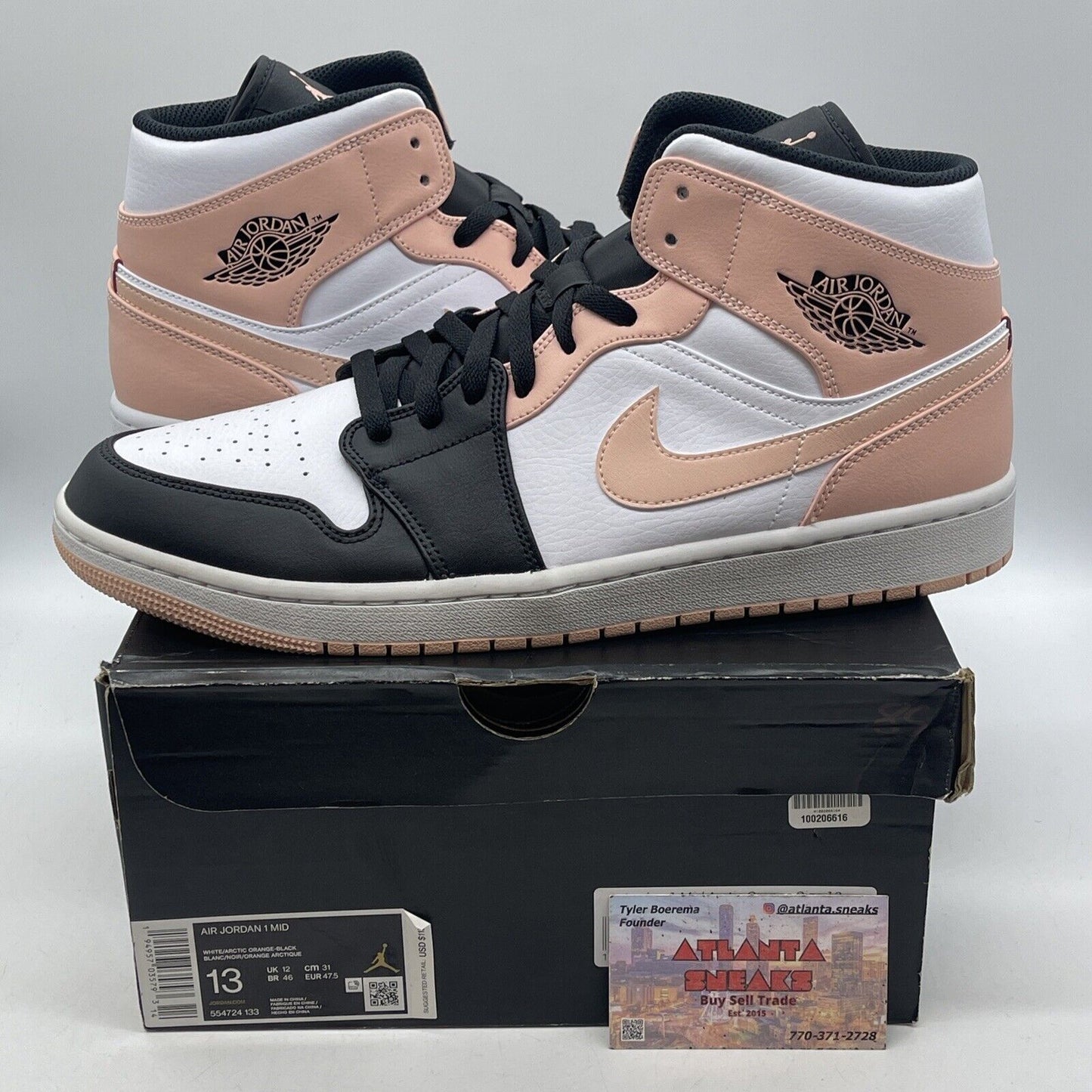 Size 13 - Air Jordan 1 Mid Crimson Tint Pink White Black Leather (554724-133)