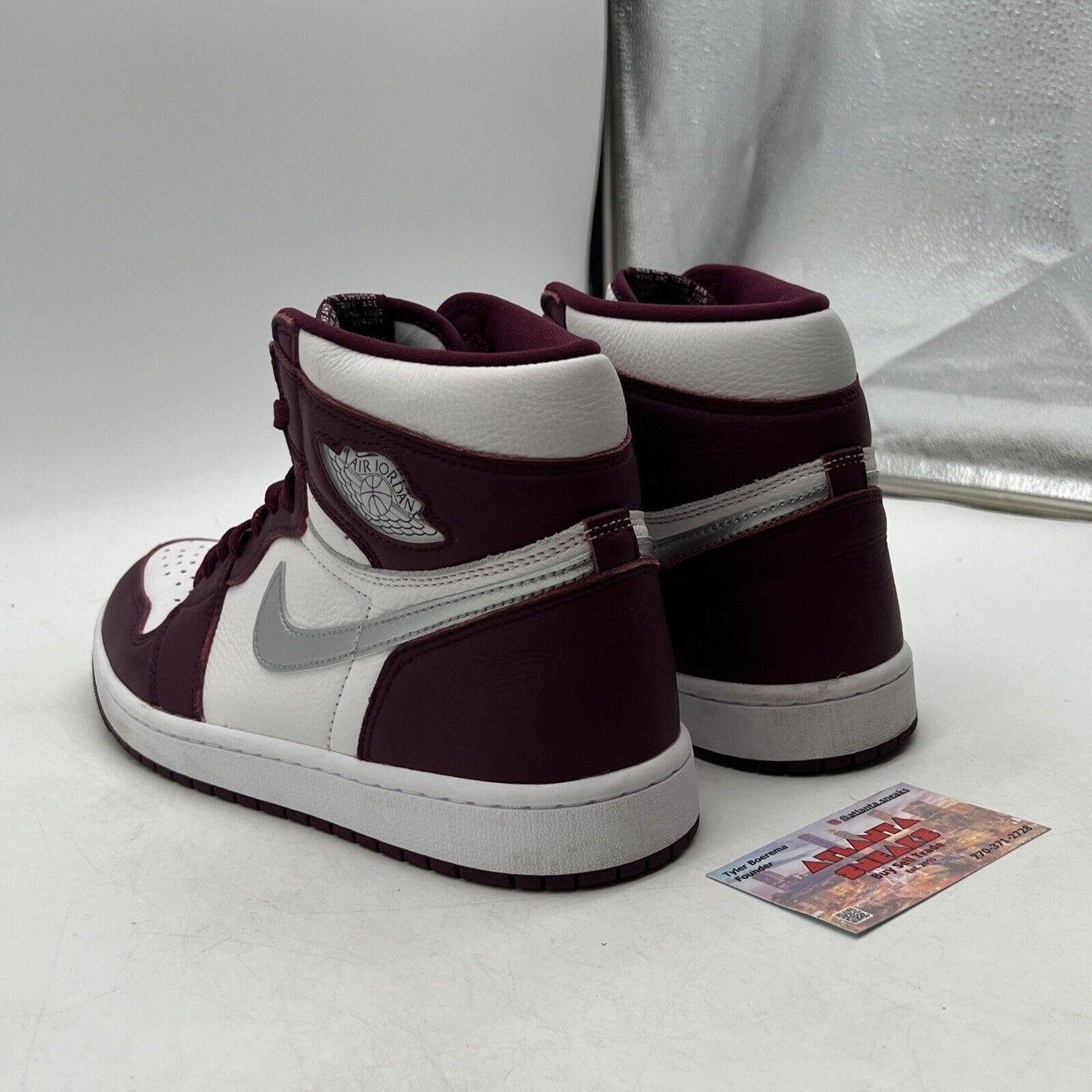 Size 9.5 - Jordan 1 Retro High OG Bordeaux White Silver Leather (555088-611)