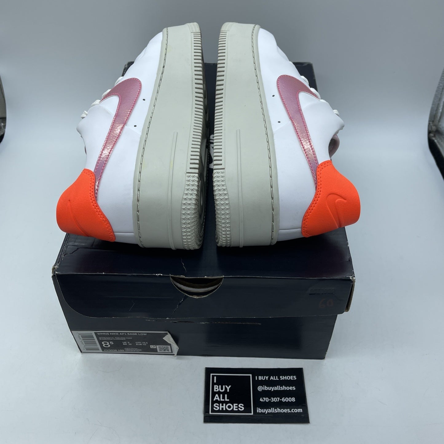 Size 8.5W - Nike Air Force 1 Sage Low White Pink Orange Leather (CV3036-100)