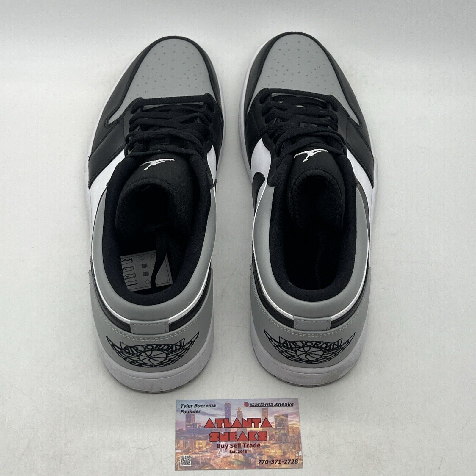 Size 14 - Jordan 1 Low Shadow Toe Black White Grey Leather (553558-052)