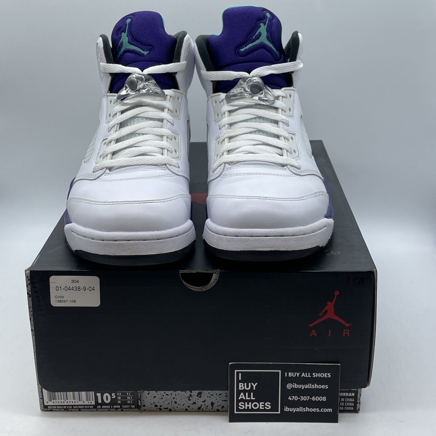 Size 10.5 - Jordan 5 Retro Grape 2013 White Purple Leather (136027-108)