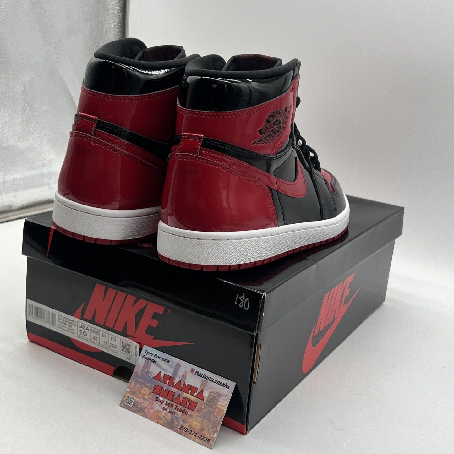 Size 10 - Jordan 1 Retro OG High Patent Bred Black White Red (555088-063)