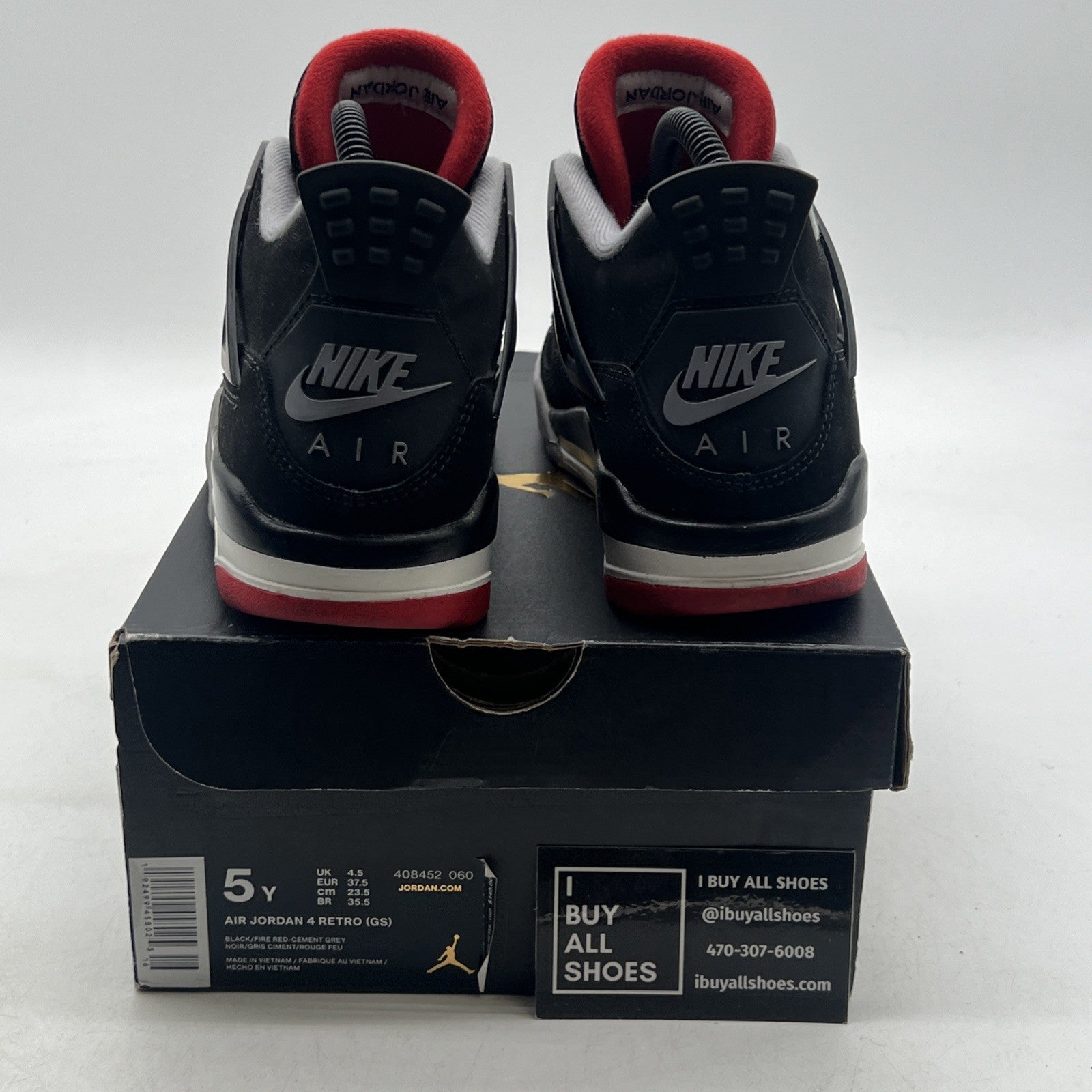 Size 5Y - Air Jordan 4 Retro Bred Black/Fire Red Cement 2019 (408452-060)