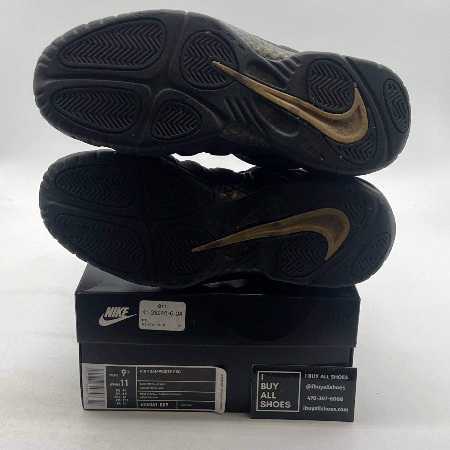 Size 9.5 - Nike Air Foamposite Pro Black Metallic Gold (624041-009)