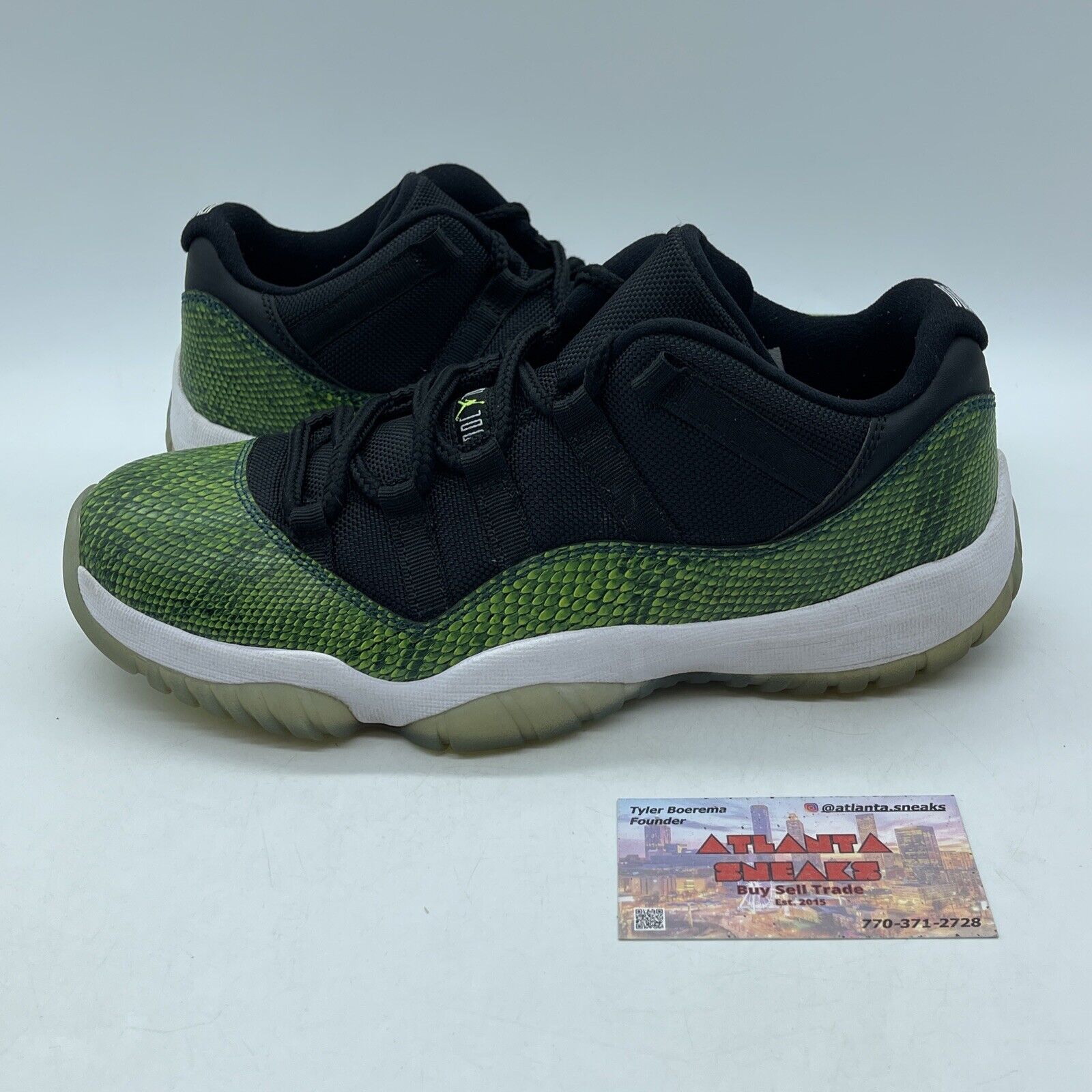 Size 8.5 - Air Jordan 11 Retro Low Snake Green White Black Leather (528895-033)