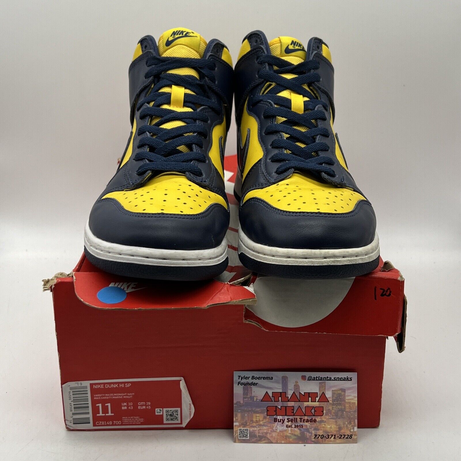 Size 11 - Nike Dunk SP 2020 High Michigan White Yellow Navy Leather