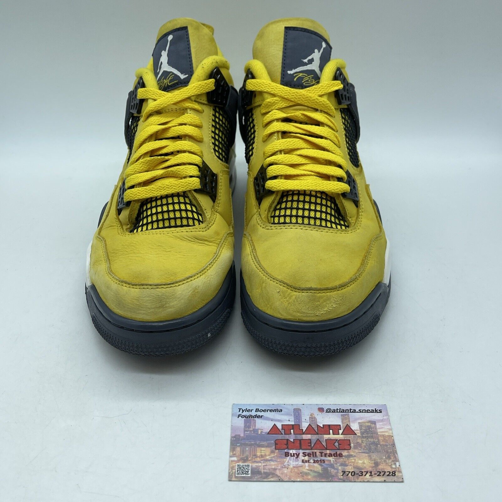 Size 10.5 - Jordan 4 Retro Mid Lightning Black Yellow White Suede (CT8527-700)