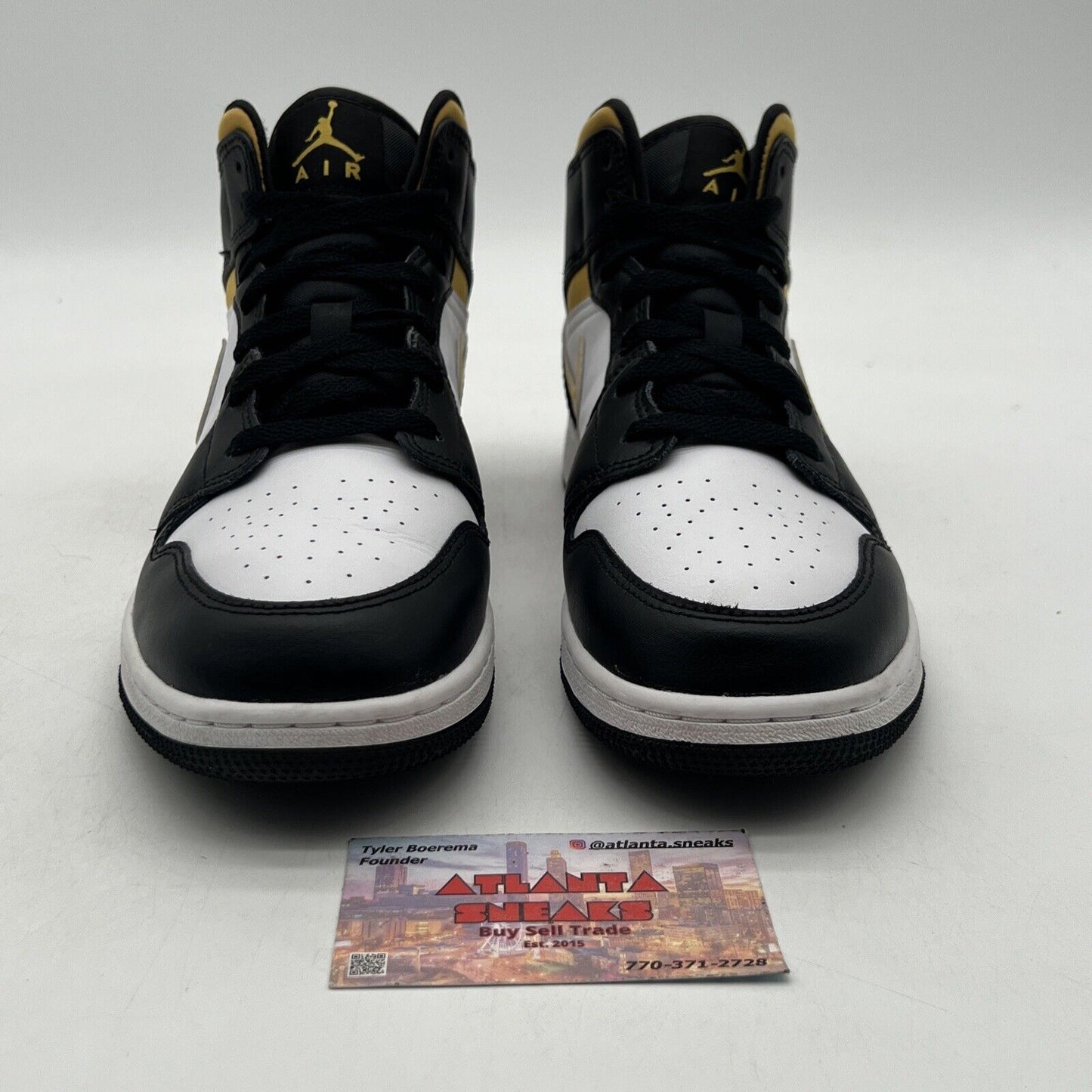 Size 7 - Air Jordan 1 Mid Black University Gold White Yellow Leather 554725-177