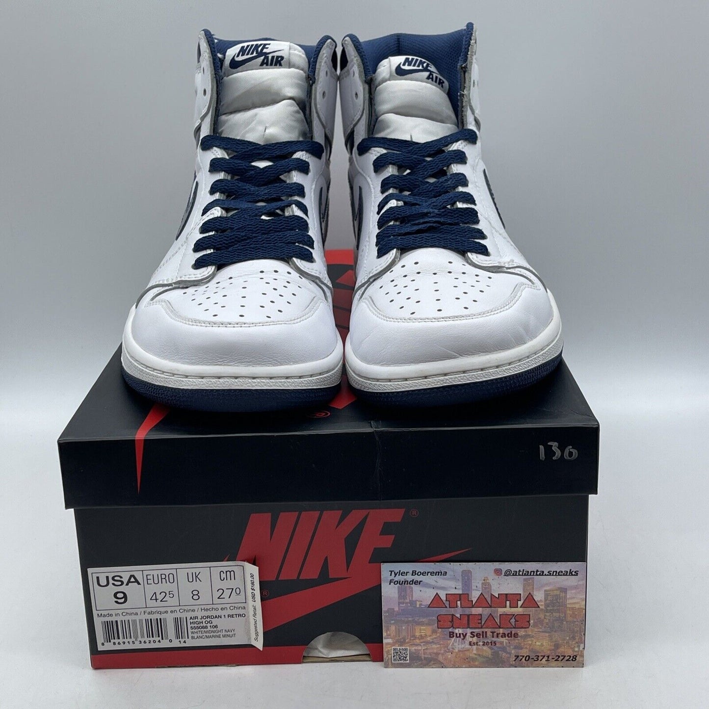 Size 9 - Air Jordan 1 Retro OG High Metallic Navy White Leather (555088-106)