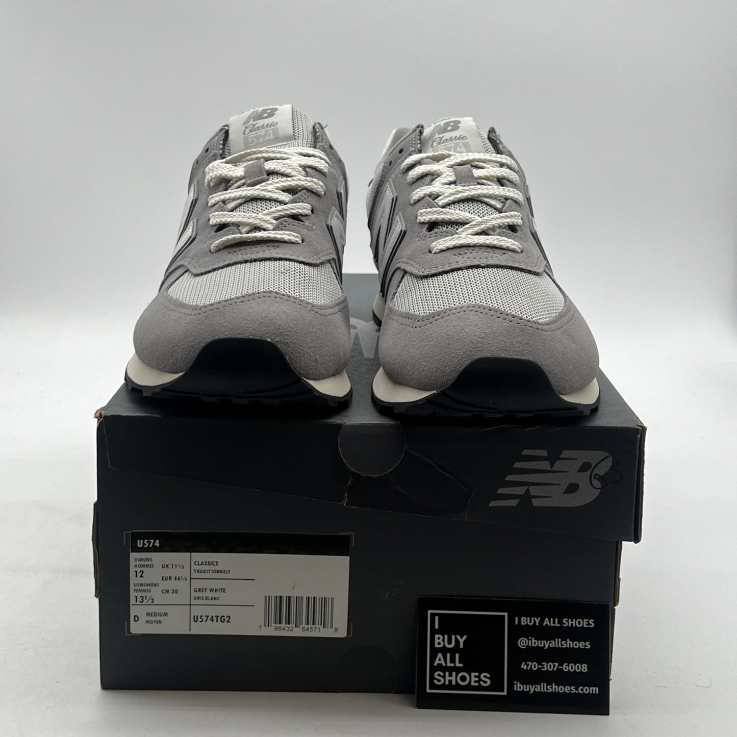 Size 12 - New Balance 574 Grey White (U574TG2)