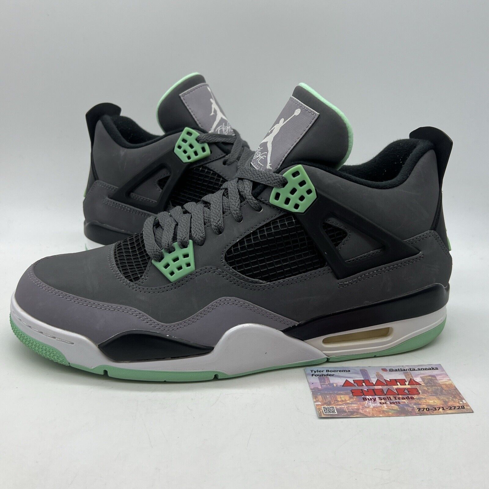 Size 11 - Jordan 4 Retro Green Glow 2013 Suede White Black (308497-033)