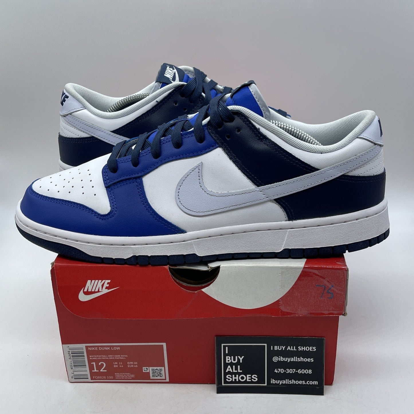 Size 12 - Nike Dunk Low Game Royal Navy Blue White Leather (FQ8826-100)