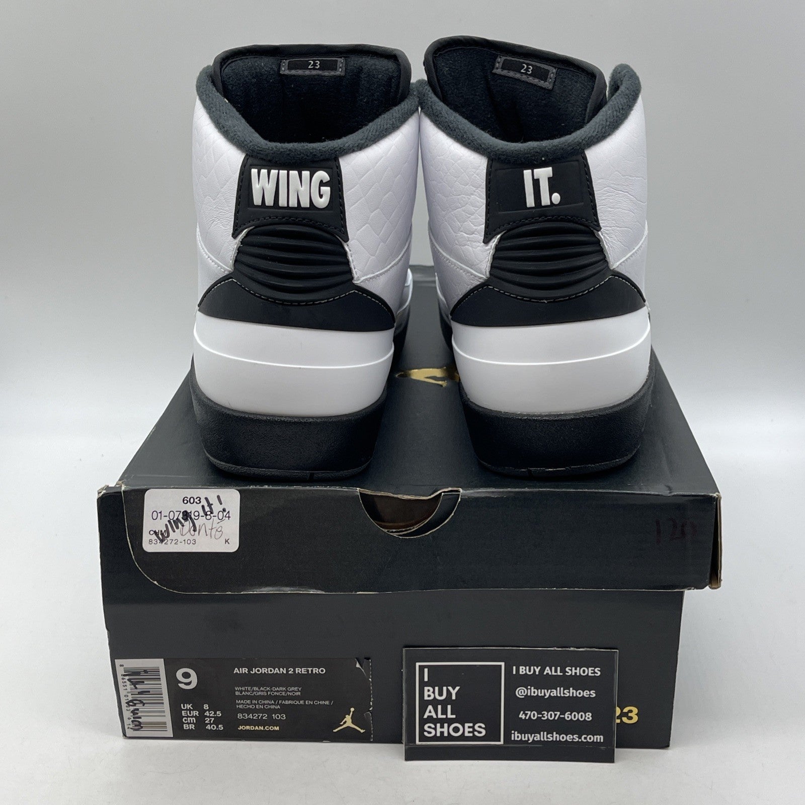 Size 9 - Air Jordan 2 Retro Wing It Black Grey White Leather (834272-103)