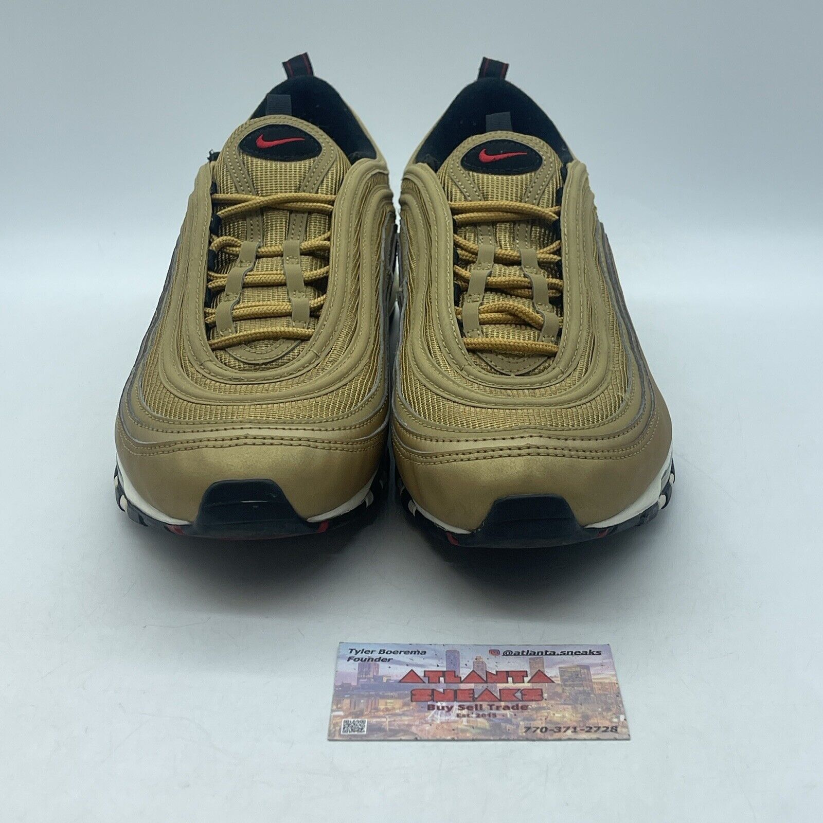 Size 11.5 - Nike Air Max 97 OG QS Metallic Gold Black Red Suede (884421-700)