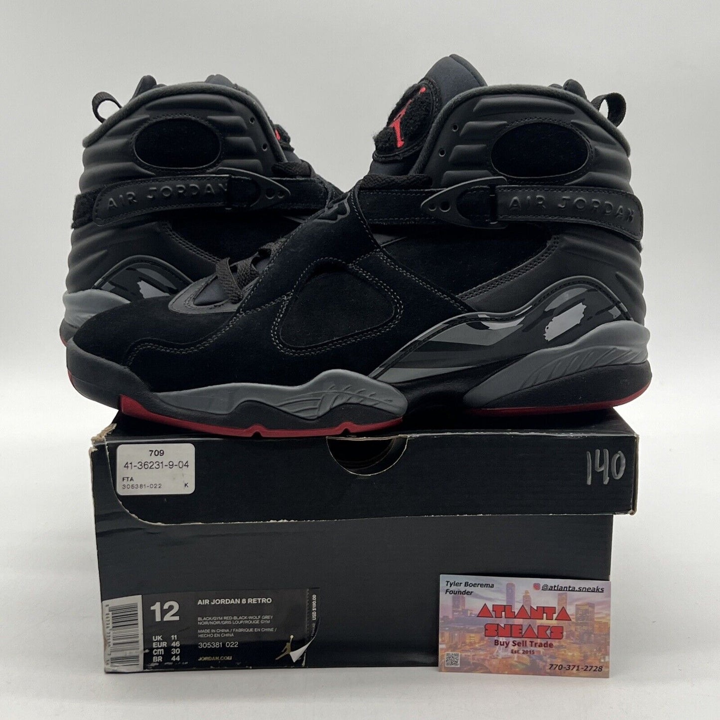 Size 12 - Air Jordan 8 Retro Bred Black Grey Suede Red (305381-022)