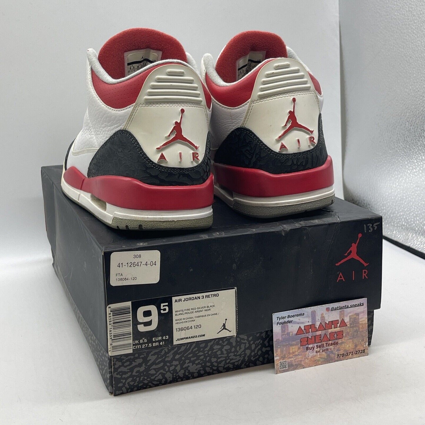 Size 9.5 - Air Jordan 3 Retro Fire Red White Leather Grey Suede (136064-120)