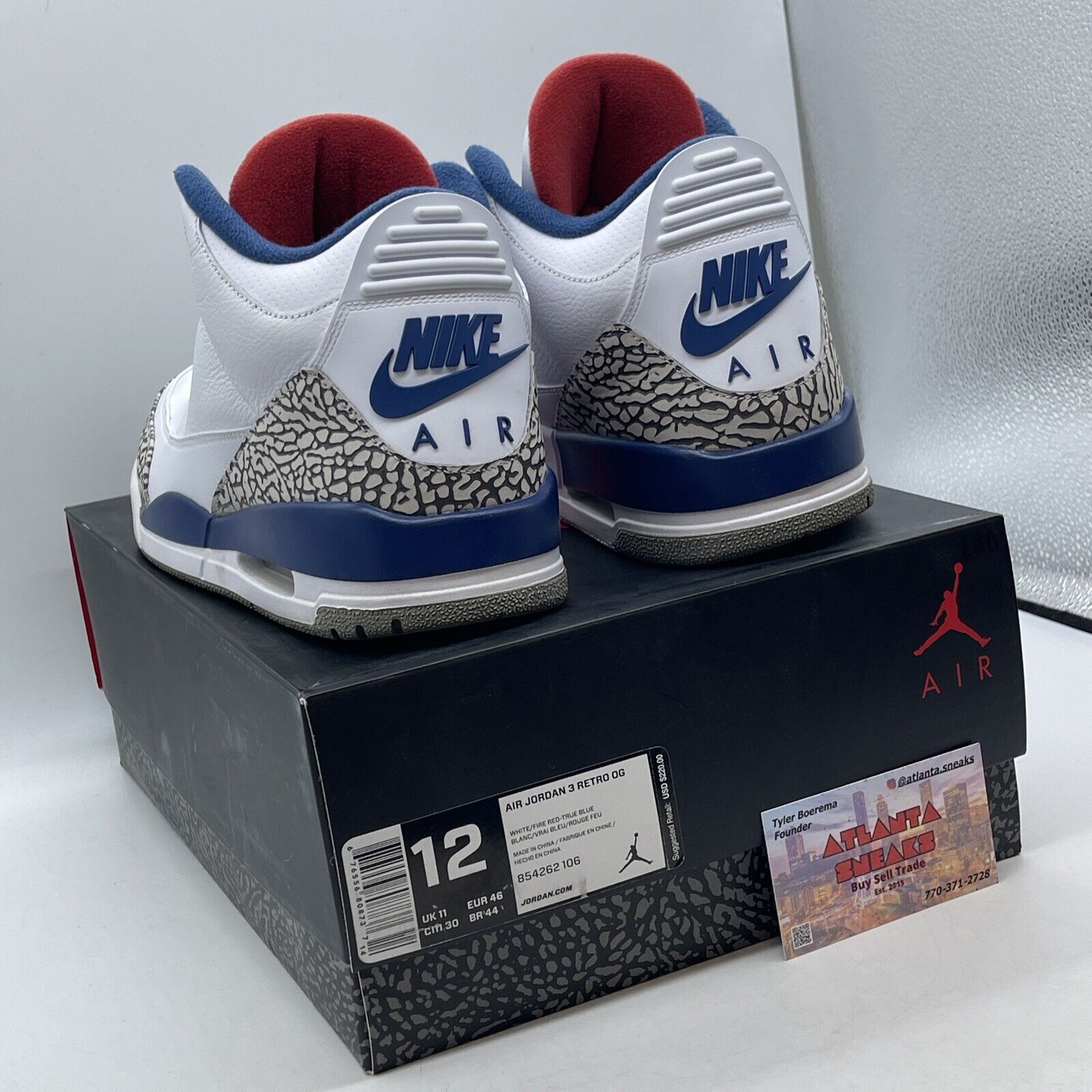 Size 12 - Jordan 3 Retro OG Mid True Blue White Red Grey Leather (854262-106)