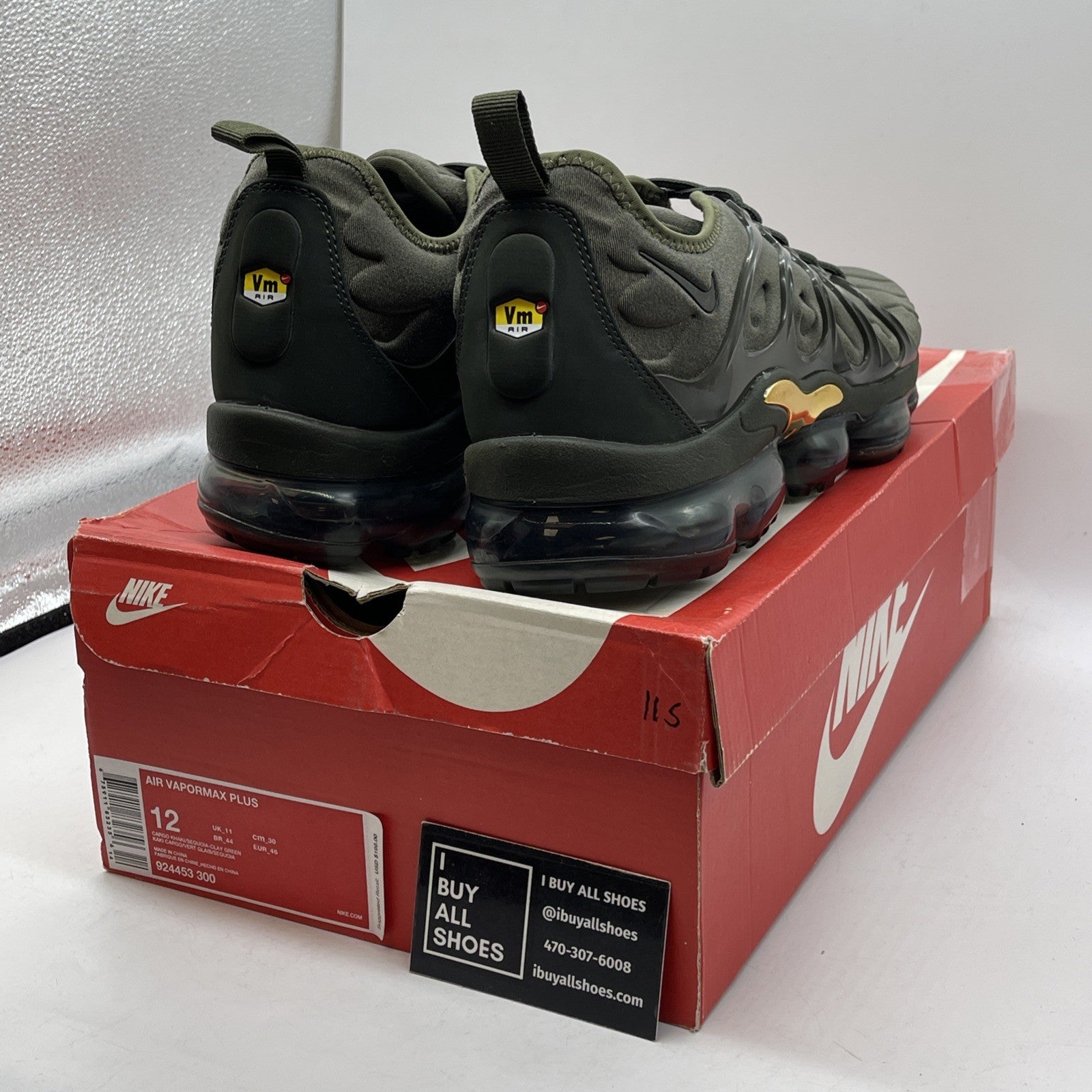 Size 12 - Nike Air VaporMax Plus Cargo Khaki Green Gold Suede (924453-300)