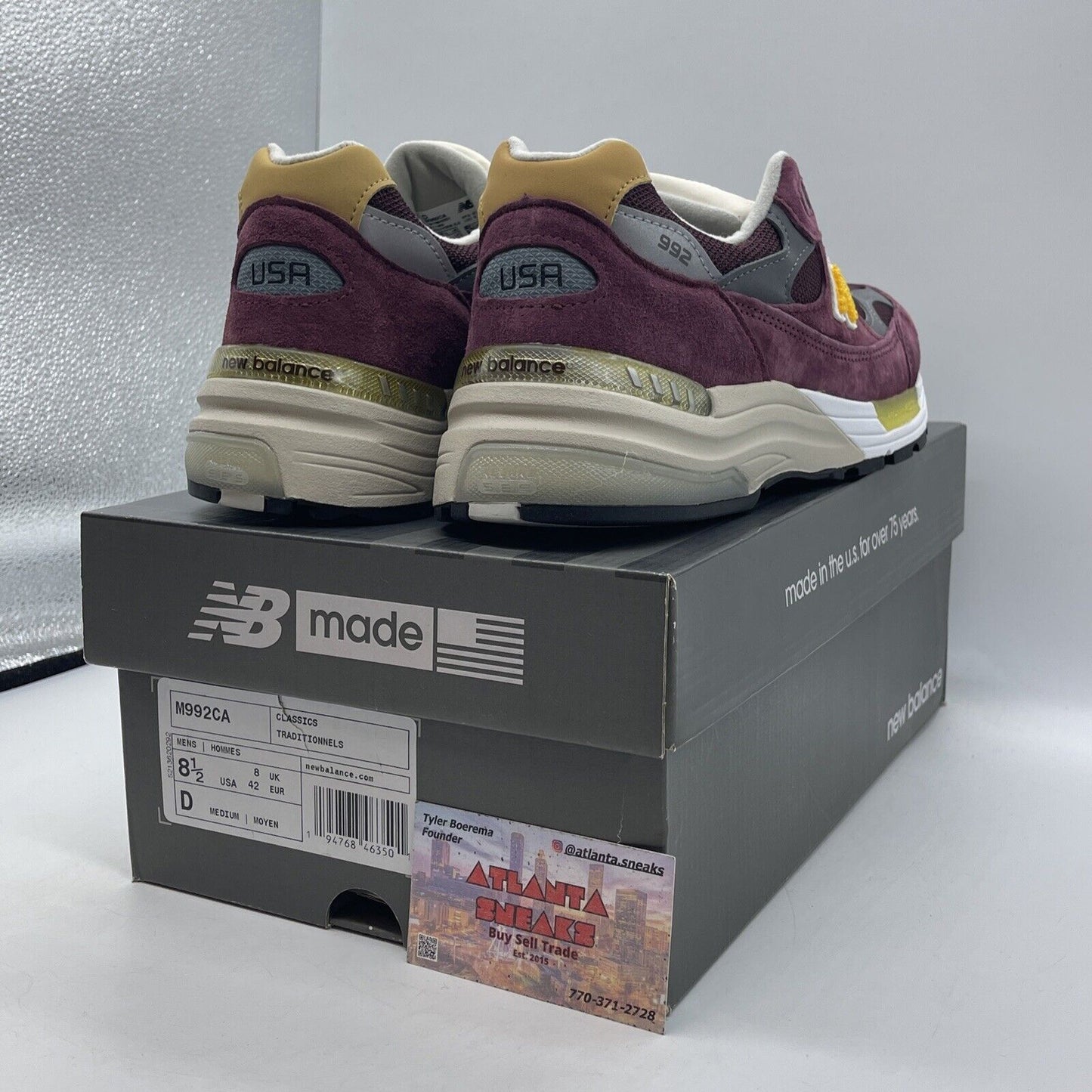 Size 8.5 New balance 992 burgundy gold Suede Yellow White  (M992CA)