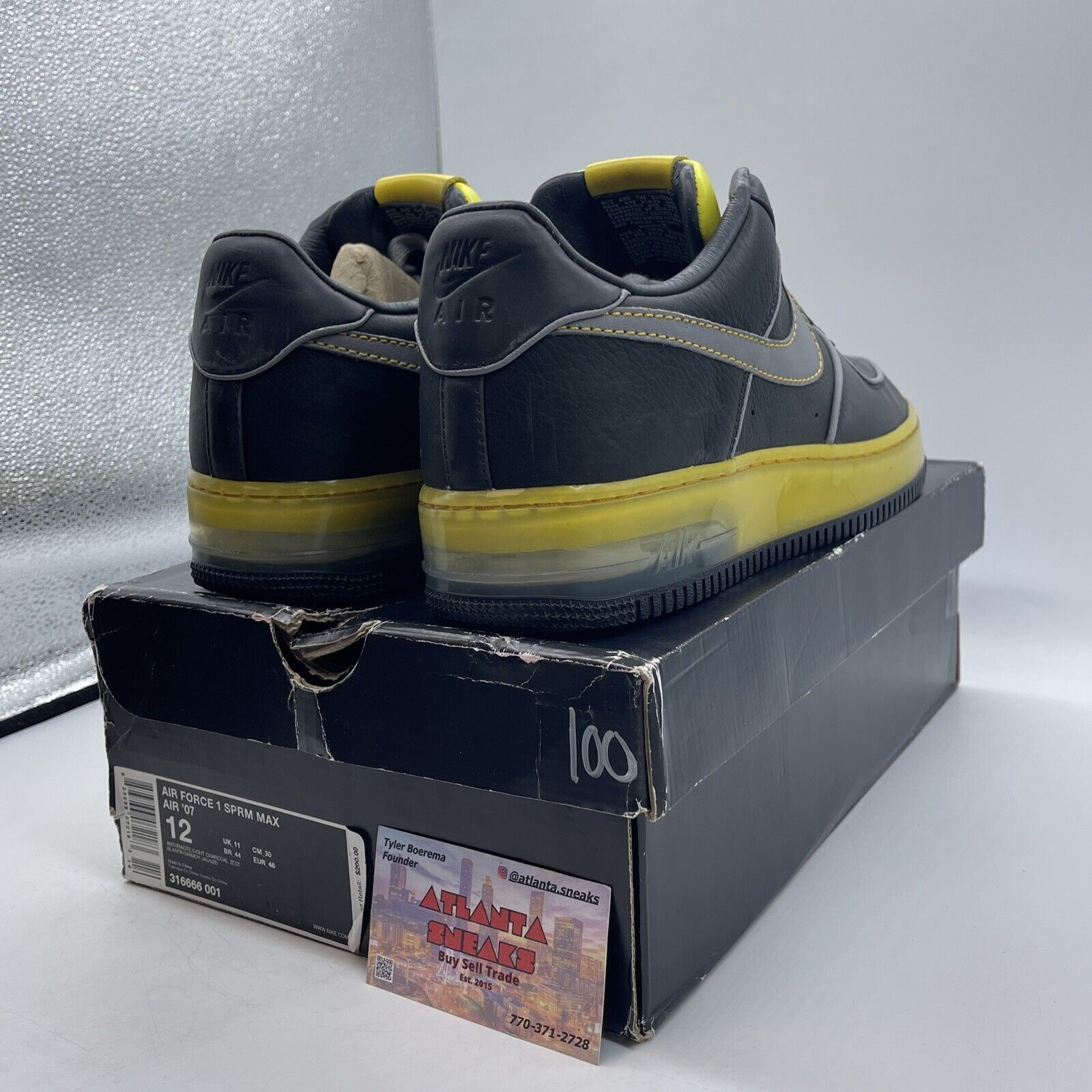 Size 12 - Nike Air Force 1 Supreme Max Air 07 Charcoal Zest Yellow (316666-001)