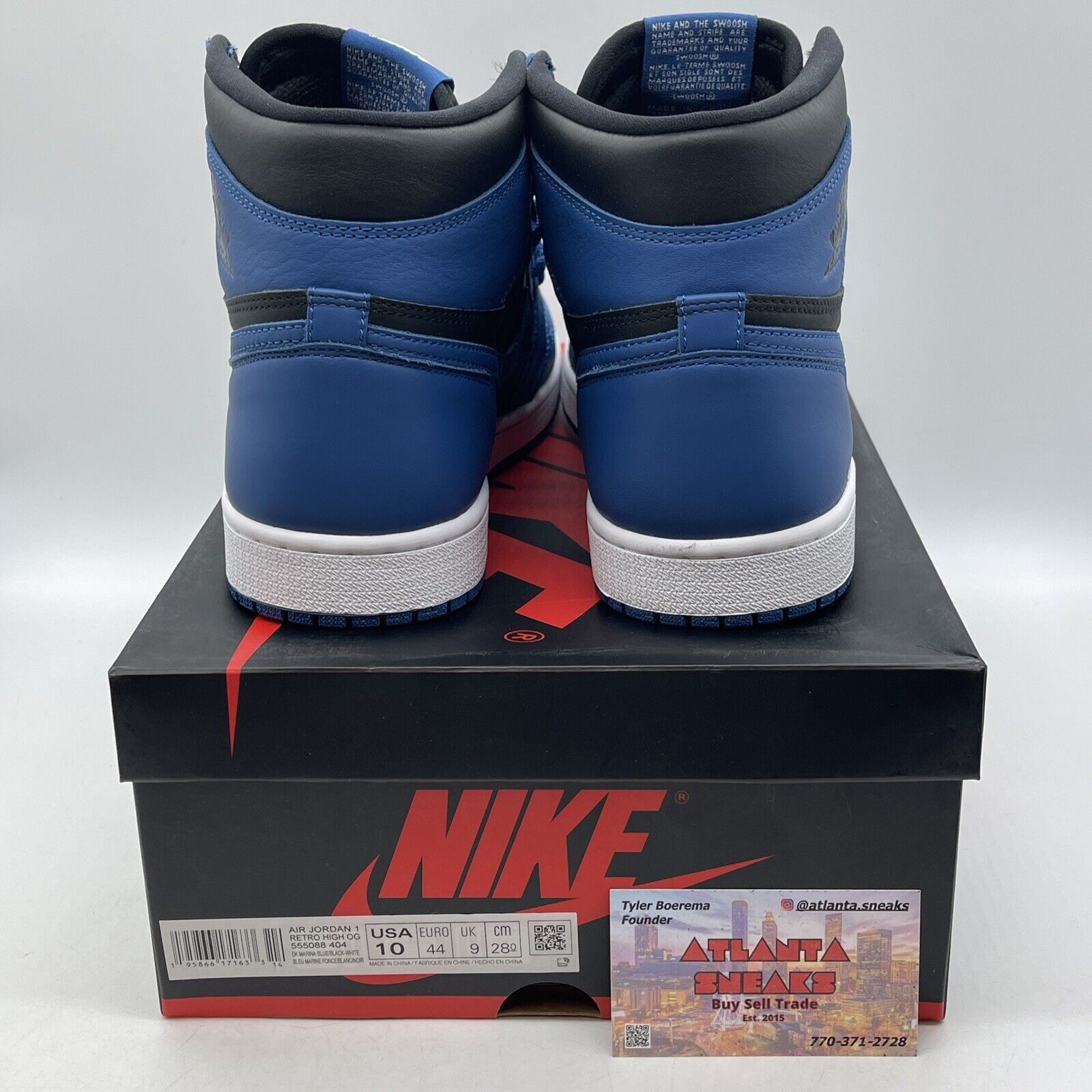 Size 10 - Jordan 1 Retro OG High Dark Marina Blue Black Leather (555088-404)