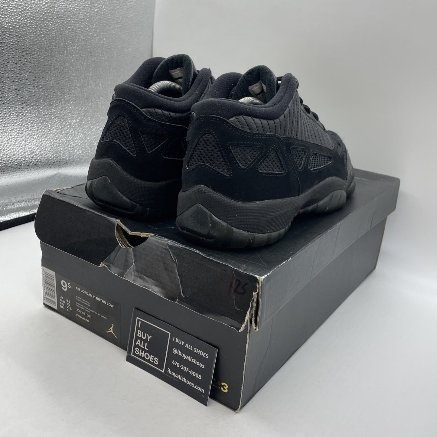 Size 9.5 - Air Jordan 11 IE Low Referee Black Suede Leather (306008-003)