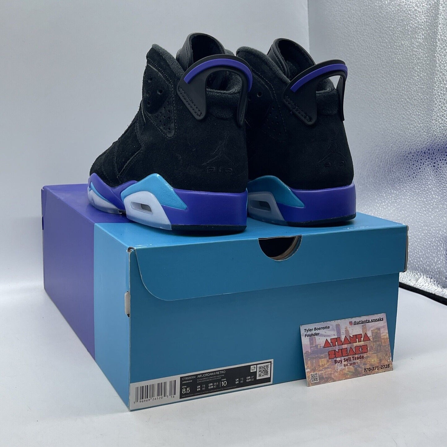 Size 8.5 - Air Jordan 6 Retro Aqua Purple Black Suede (CT8529-004)