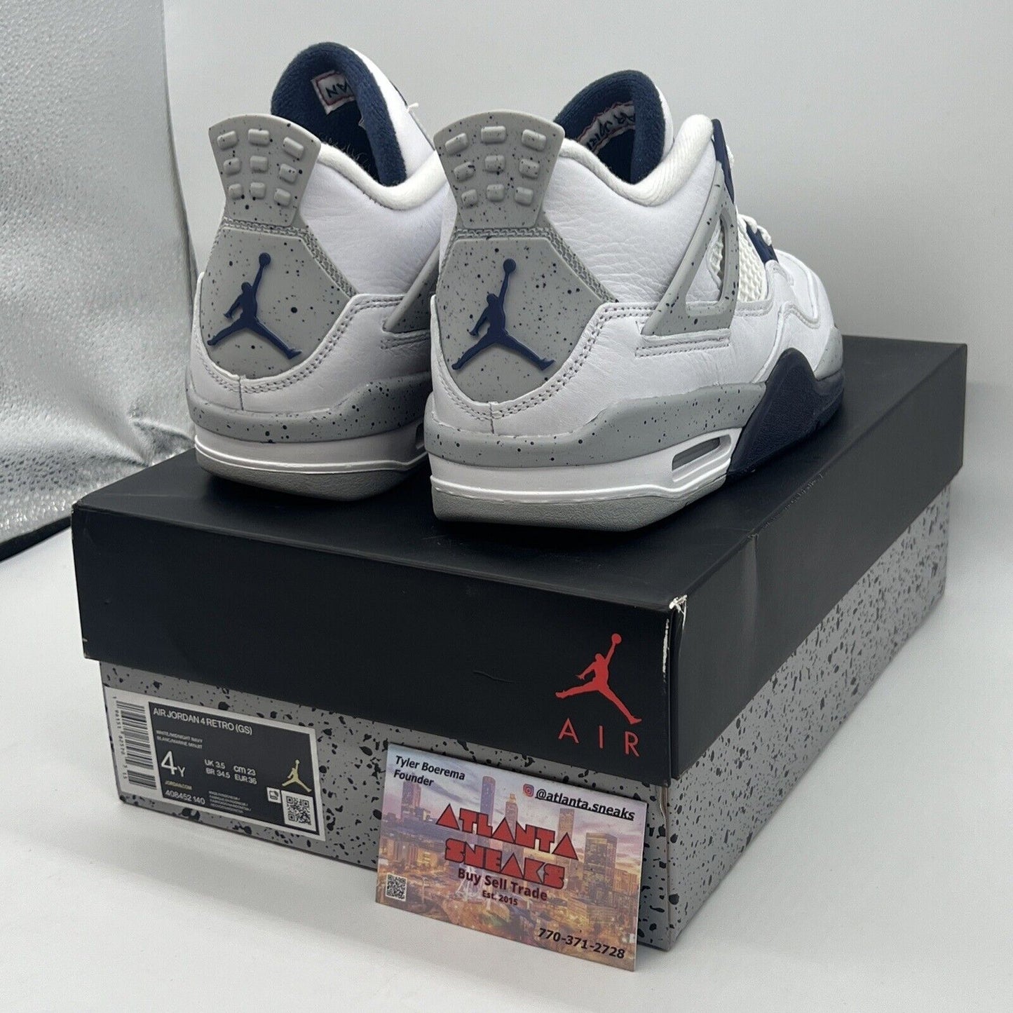 Size 4 - Jordan 4 Retro Mid Midnight Navy Brand New Og All White