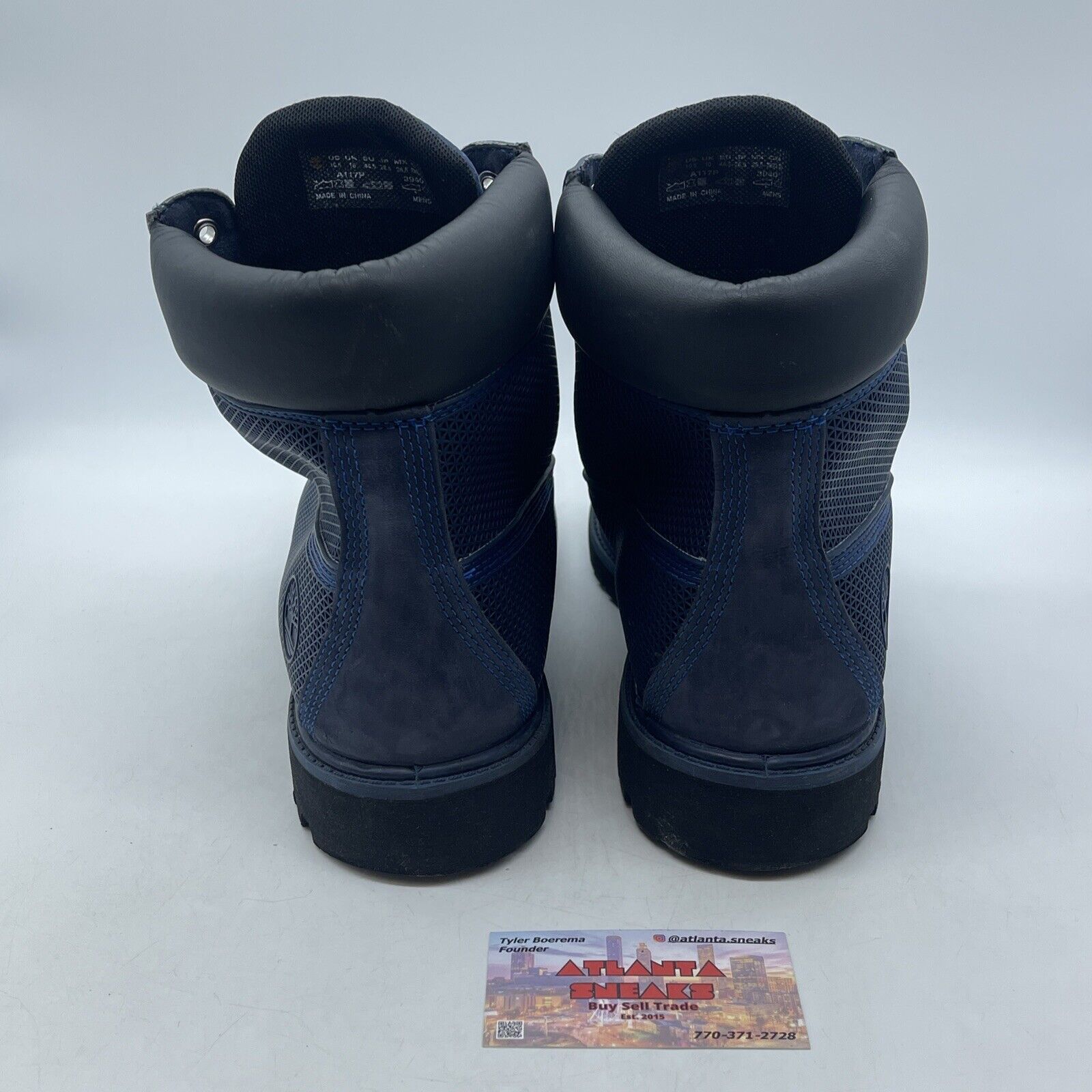 Size 10.5 - Timberland Fabric Mesh Navy Blue Lace Up High Top Boots Leather Blue