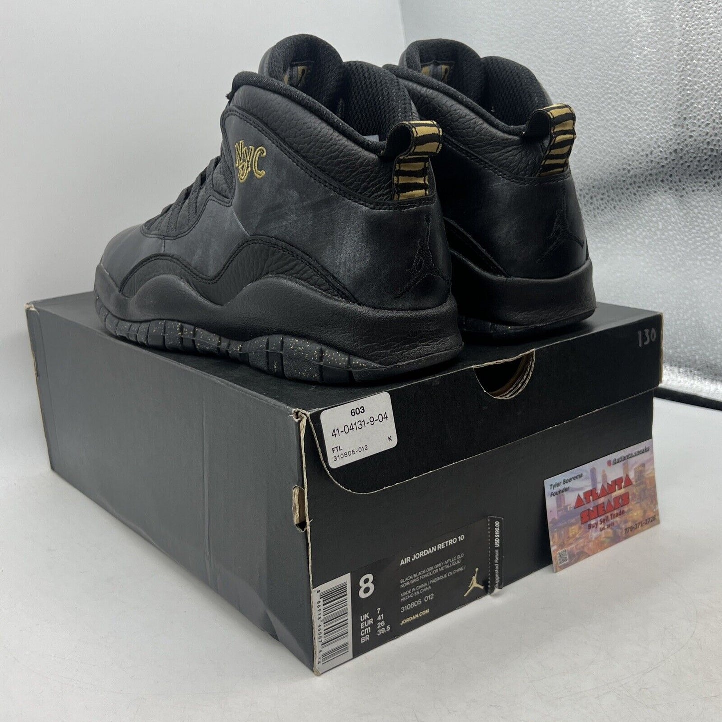 Size 8 - Air Jordan 10 Retro NYC Black Leather Gold (310805-012)