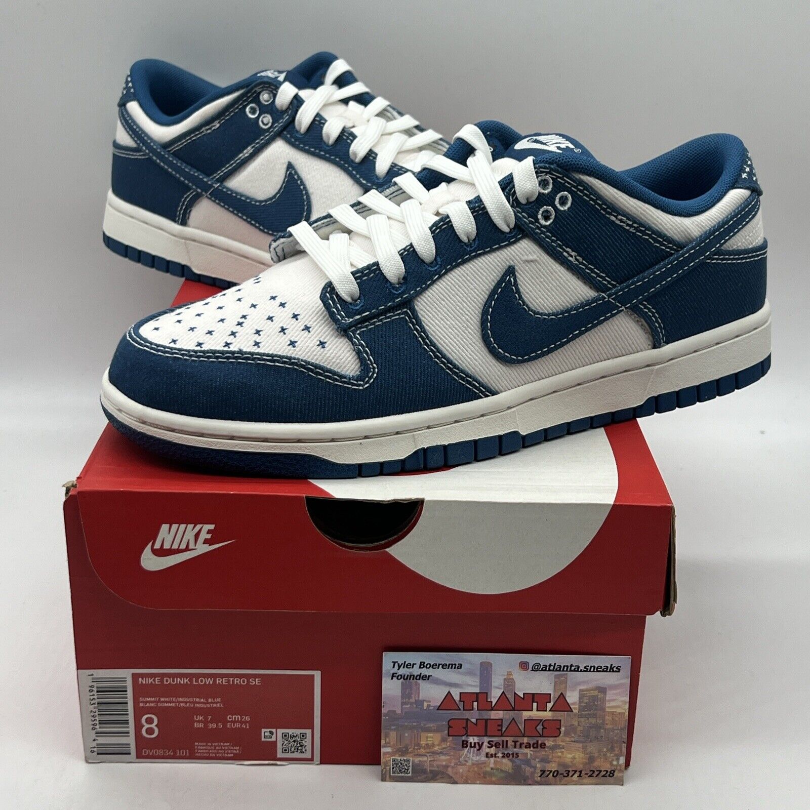 Size 8 - Nike Dunk Low SE Sashiko - Industrial Blue Brand New Og All