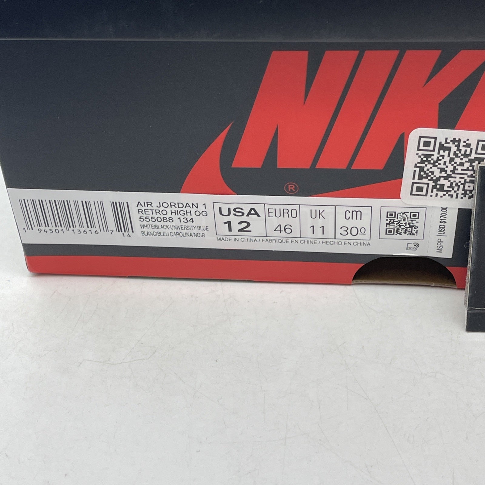 Size 12 - Air Jordan 1 Retro OG High University Blue (555088-134)