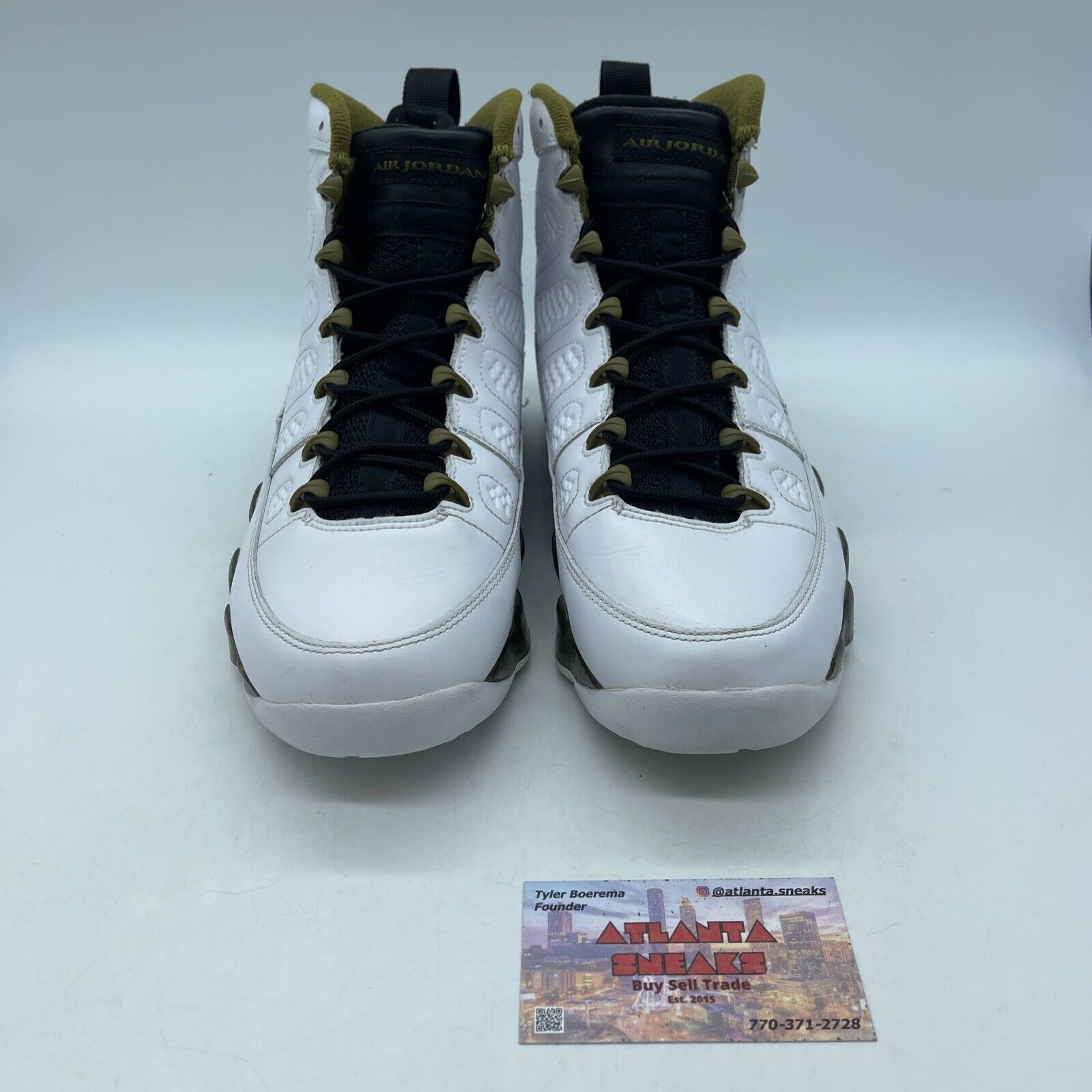 Size 10 - Air Jordan 9 Retro Statue White Black Olive Green Leather (302370-109)